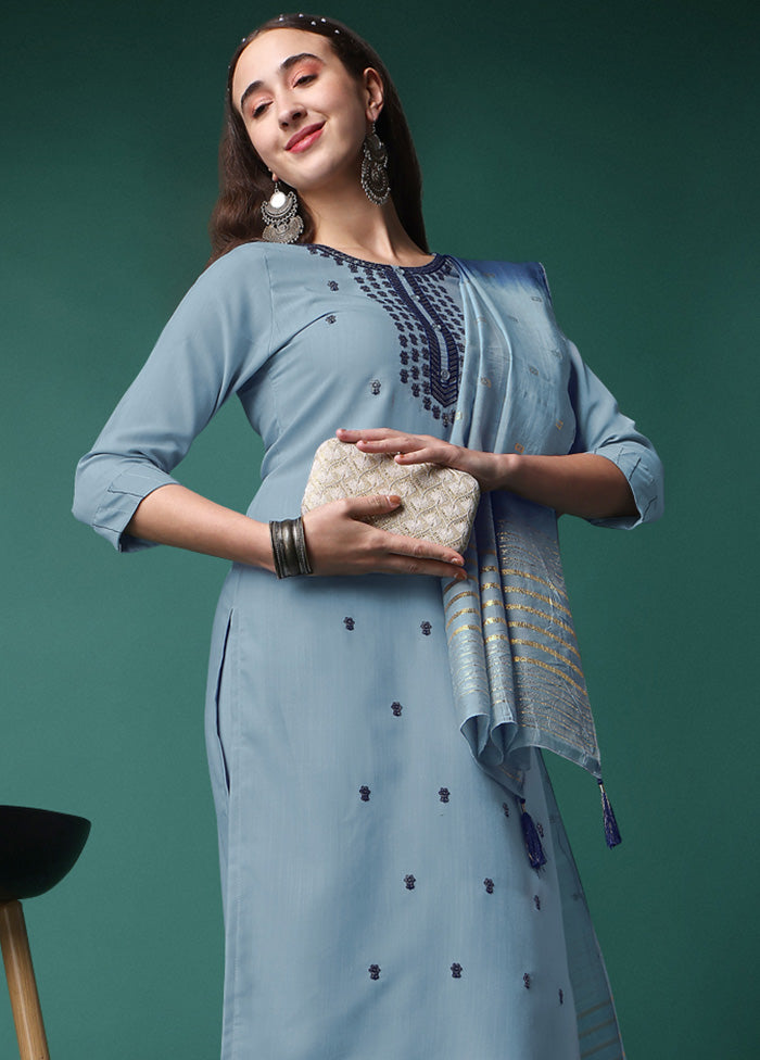 3 Pc Grey Readymade Rayon Suit Set - Indian Silk House Agencies