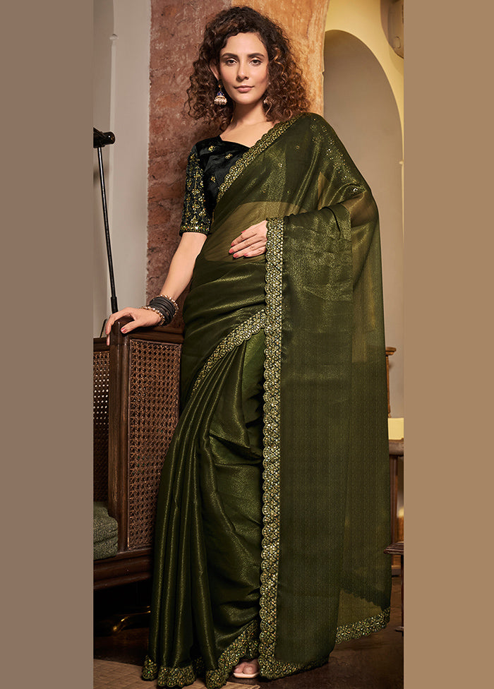 Mehendi Tissue Silk Saree With Blouse Piece - Indian Silk House Agencies