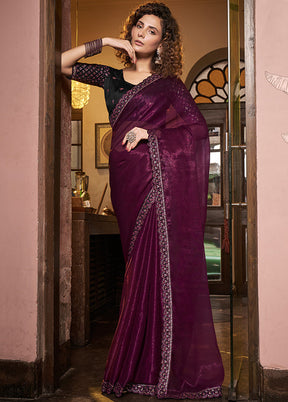 Wine Tissue Silk Saree With Blouse Piece - Indian Silk House Agencies