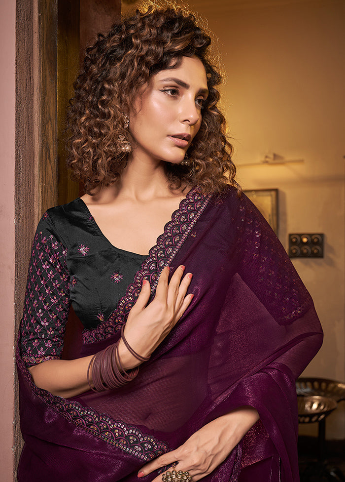 Wine Tissue Silk Saree With Blouse Piece - Indian Silk House Agencies