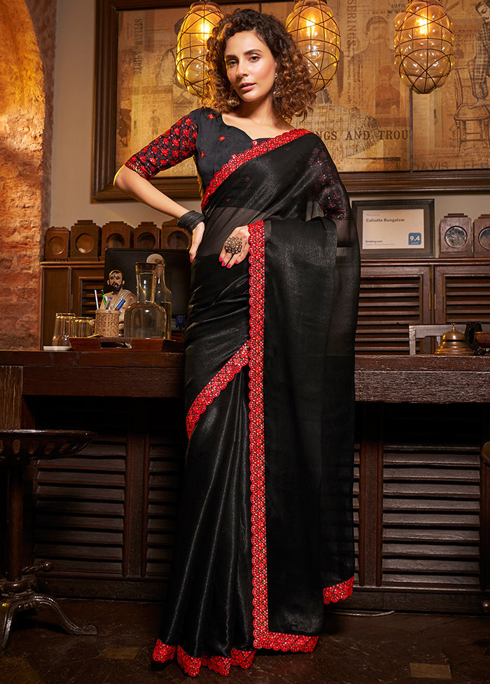 Black Chiffon Silk Saree With Blouse Piece - Indian Silk House Agencies