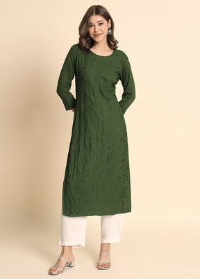 Green Readymade Rayon Kurti