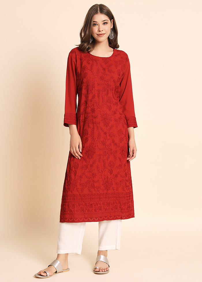 Maroon Readymade Rayon Kurti