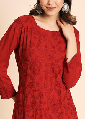 Maroon Readymade Rayon Kurti