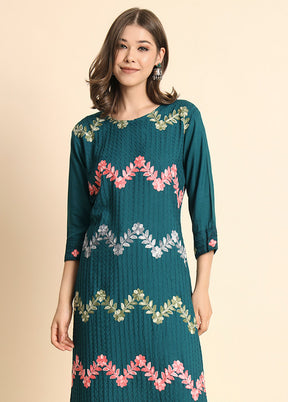 Teal Blue Readymade Rayon Kurti