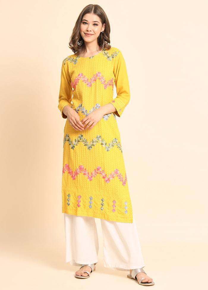 Yellow Readymade Rayon Kurti - Indian Silk House Agencies