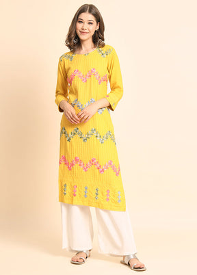 Yellow Readymade Rayon Kurti - Indian Silk House Agencies