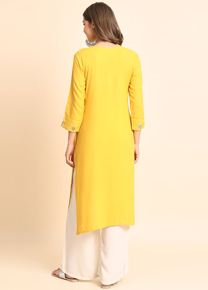 Yellow Readymade Rayon Kurti - Indian Silk House Agencies