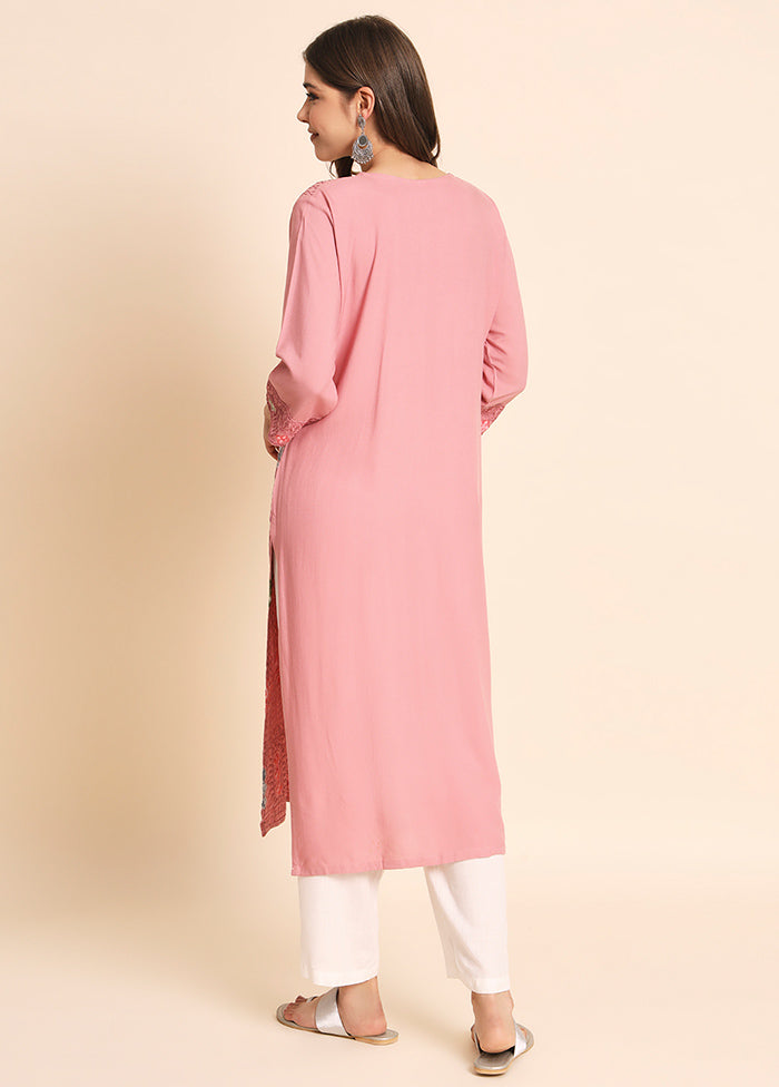 Peach Readymade Rayon Kurti - Indian Silk House Agencies