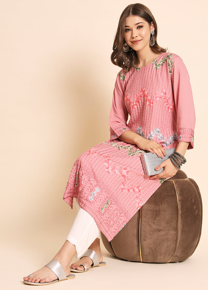 Peach Readymade Rayon Kurti - Indian Silk House Agencies