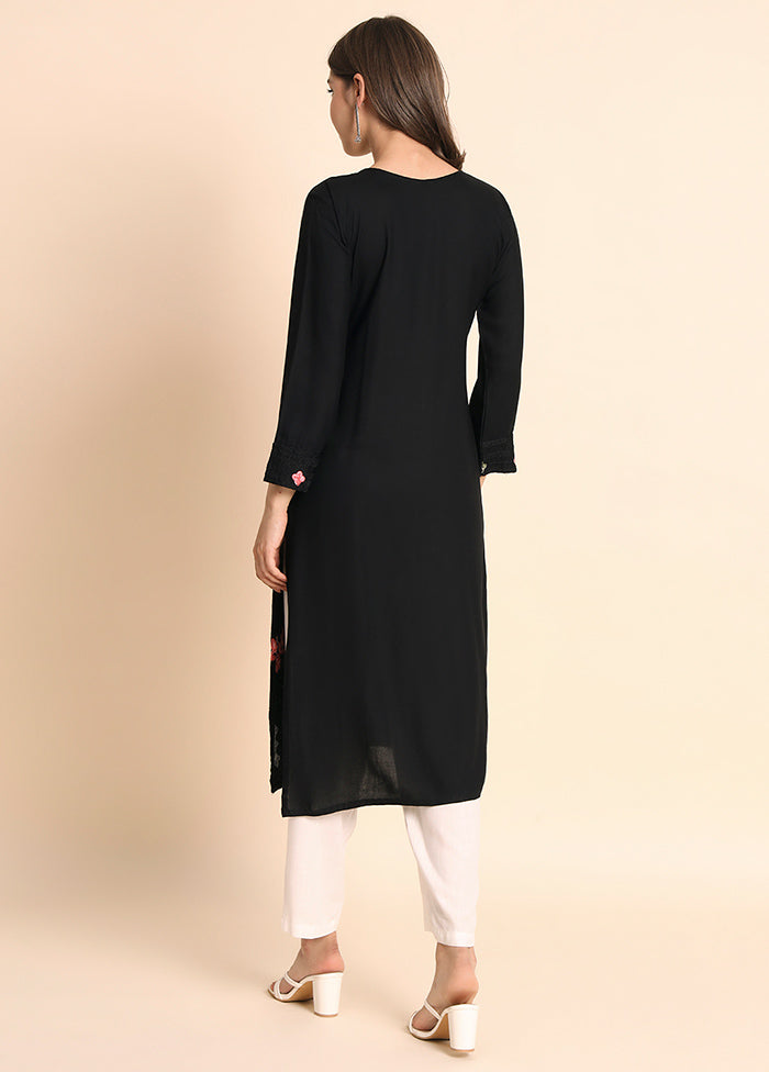 Black Readymade Rayon Chikankari Kurti - Indian Silk House Agencies