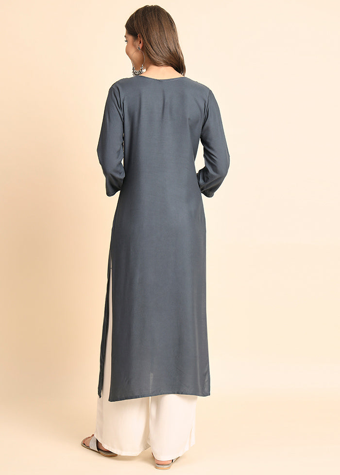 Grey Readymade Rayon Kurti - Indian Silk House Agencies