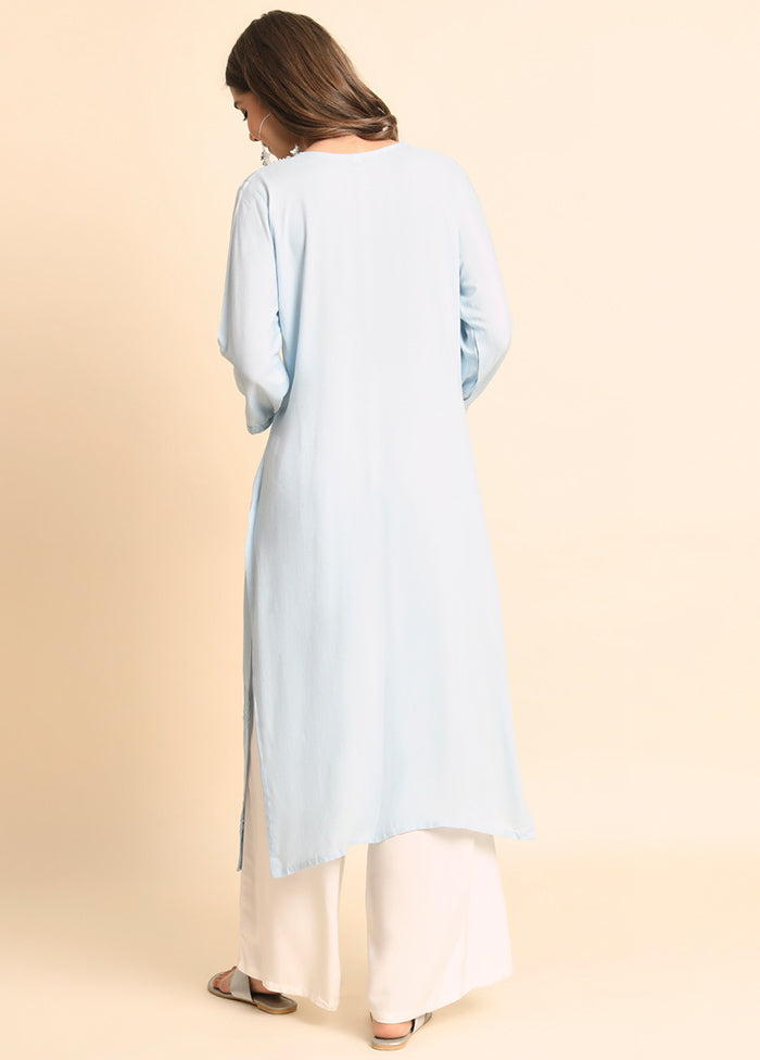 Sky Blue Readymade Rayon Kurti - Indian Silk House Agencies