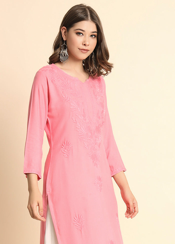 Pink Readymade Rayon Kurti - Indian Silk House Agencies