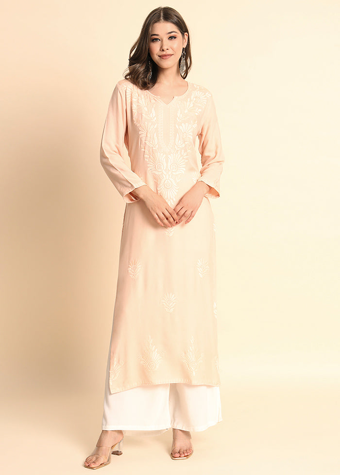 Peach Readymade Rayon Kurti - Indian Silk House Agencies