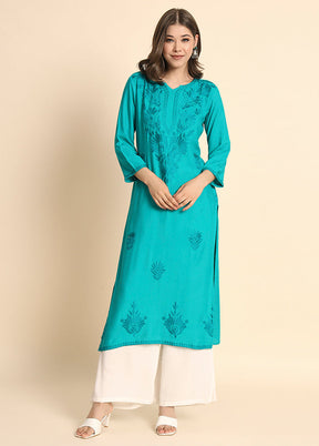 Blue Readymade Rayon Kurti - Indian Silk House Agencies