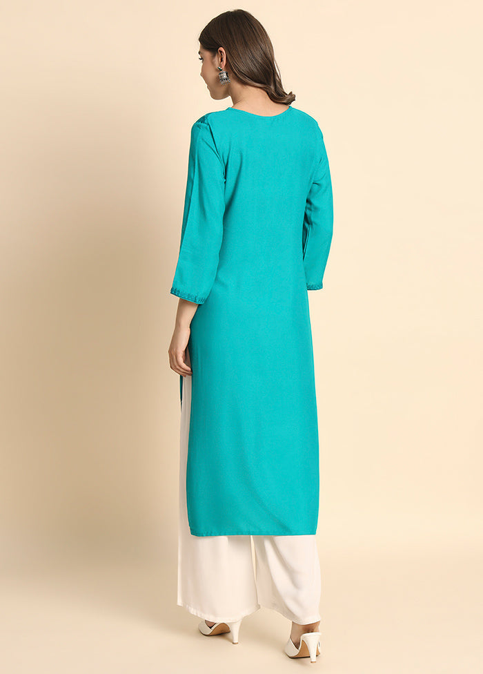 Blue Readymade Rayon Kurti - Indian Silk House Agencies