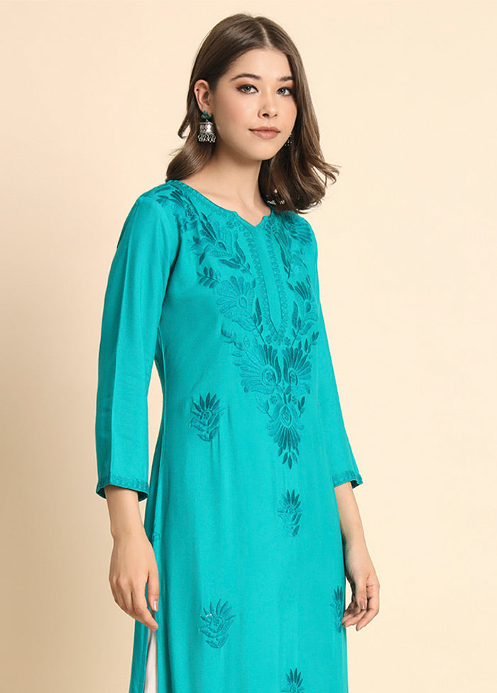 Blue Readymade Rayon Kurti - Indian Silk House Agencies