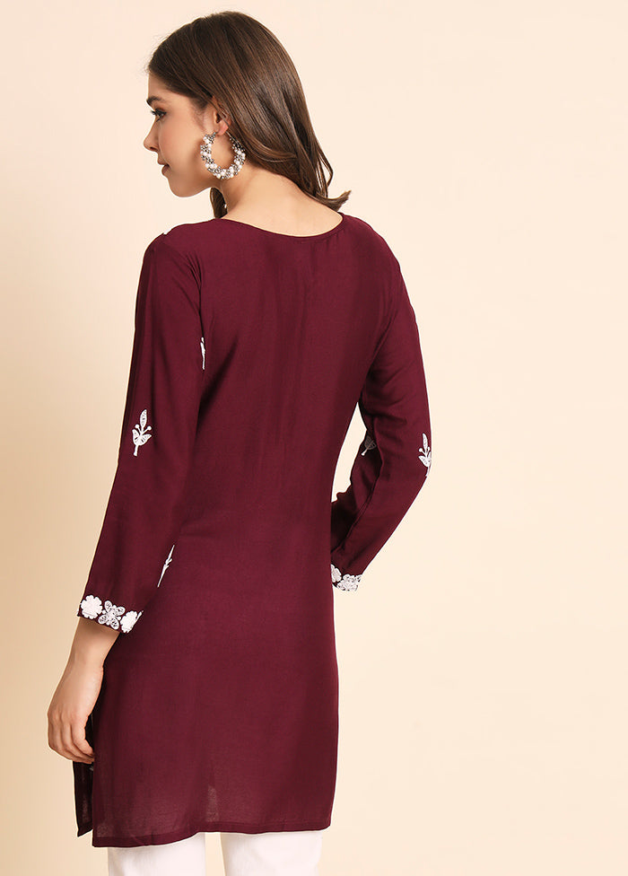 Maroon Readymade Rayon Kurti