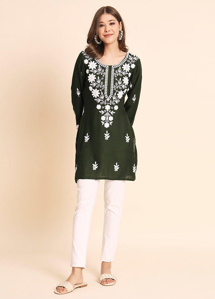 Green Readymade Rayon Chikankari Kurti - Indian Silk House Agencies