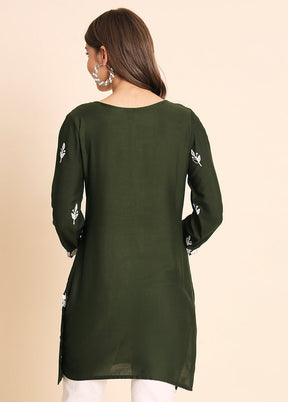 Green Readymade Rayon Chikankari Kurti - Indian Silk House Agencies