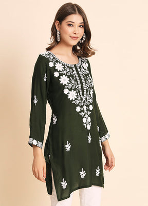 Green Readymade Rayon Chikankari Kurti - Indian Silk House Agencies