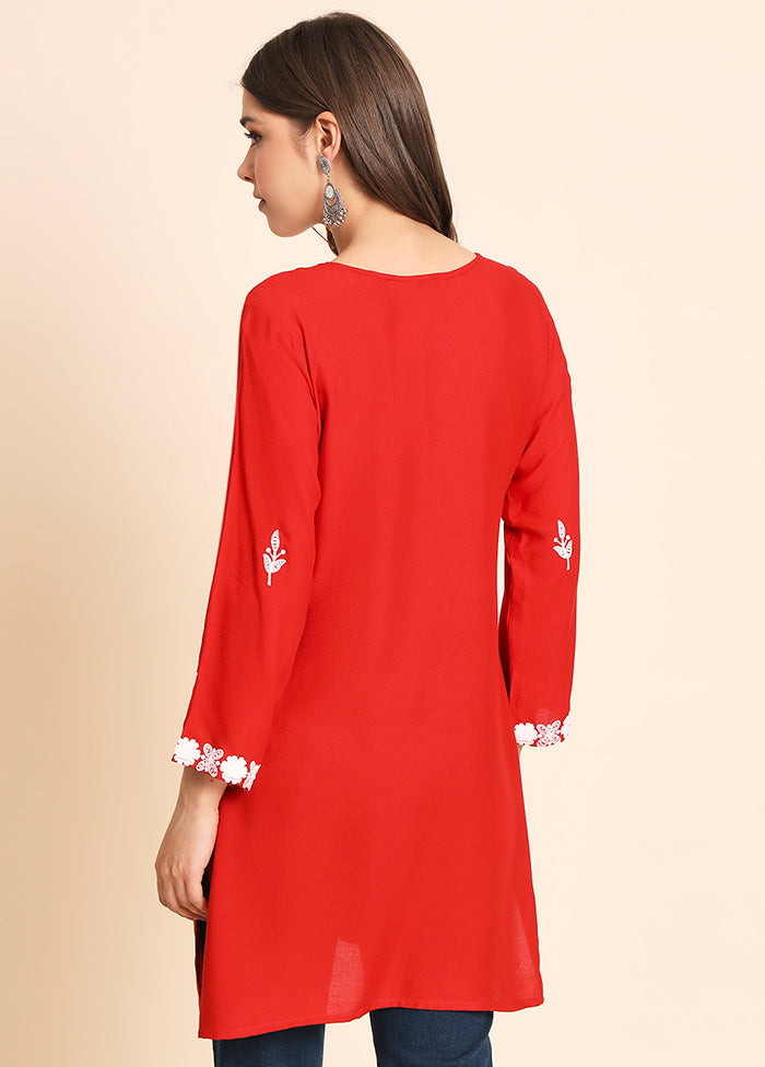 Orange Readymade Rayon Chikankari Kurti - Indian Silk House Agencies