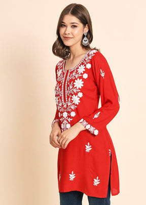 Orange Readymade Rayon Kurti - Indian Silk House Agencies