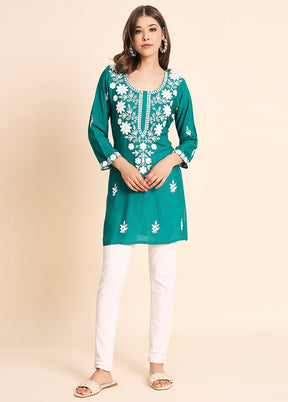 Blue Readymade Rayon Kurti - Indian Silk House Agencies