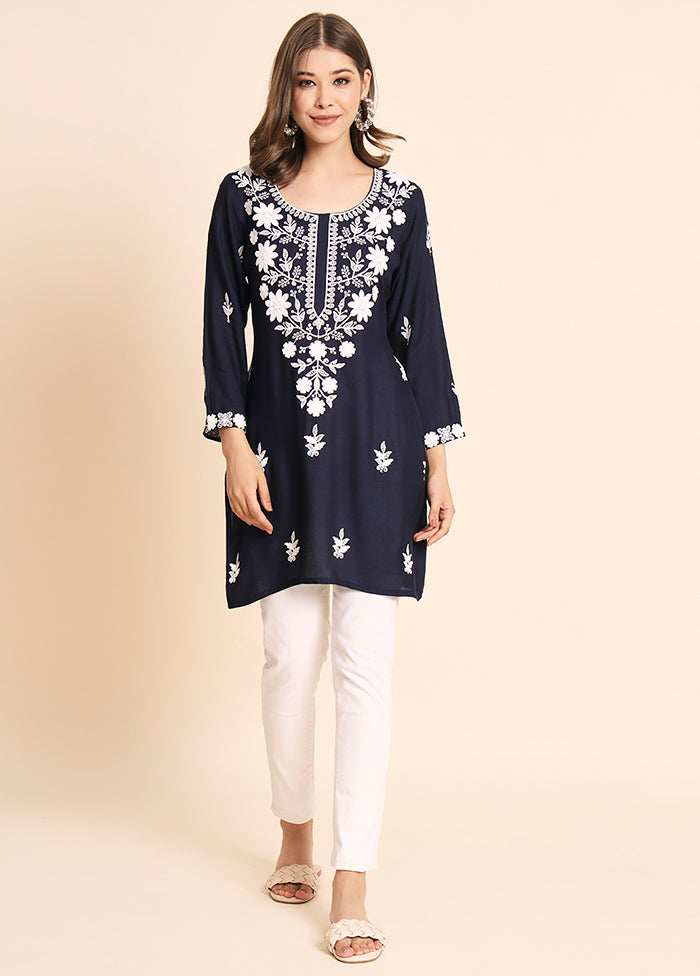 Navy Blue Readymade Rayon Kurti