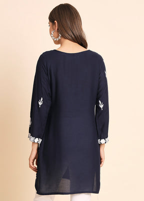 Navy Blue Readymade Rayon Kurti