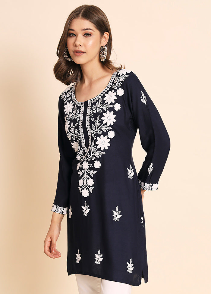 Navy Blue Readymade Rayon Kurti