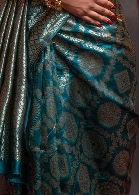 Blue Dupion Silk Saree With Blouse Piece - Indian Silk House Agencies