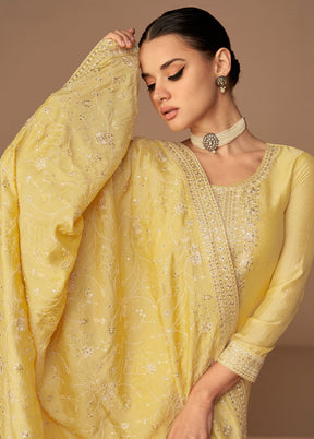 3 Pc Yellow Unstitched Silk Suit Set