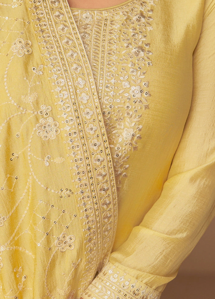 3 Pc Yellow Unstitched Silk Suit Set