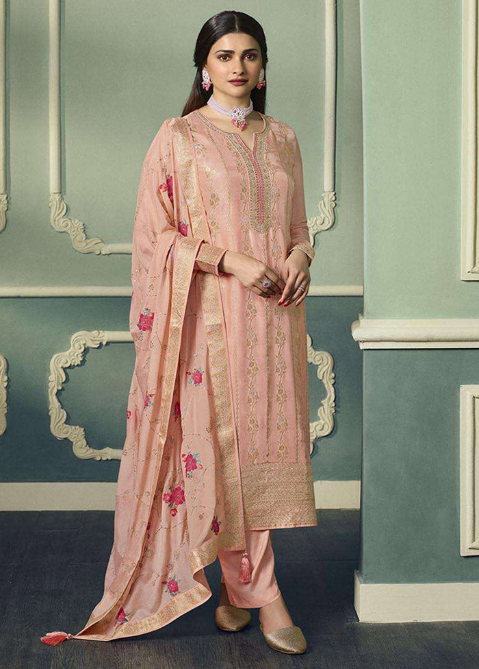 3 Pc Peach Unstitched Viscose Suit Set - Indian Silk House Agencies