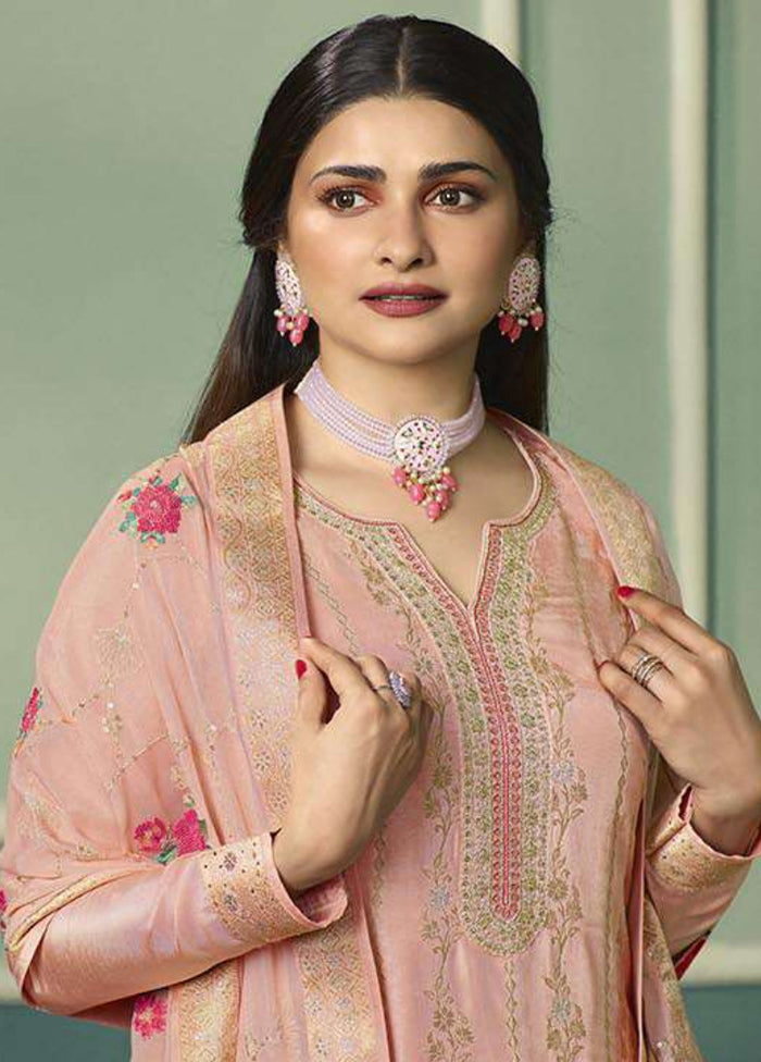 3 Pc Peach Unstitched Viscose Suit Set - Indian Silk House Agencies