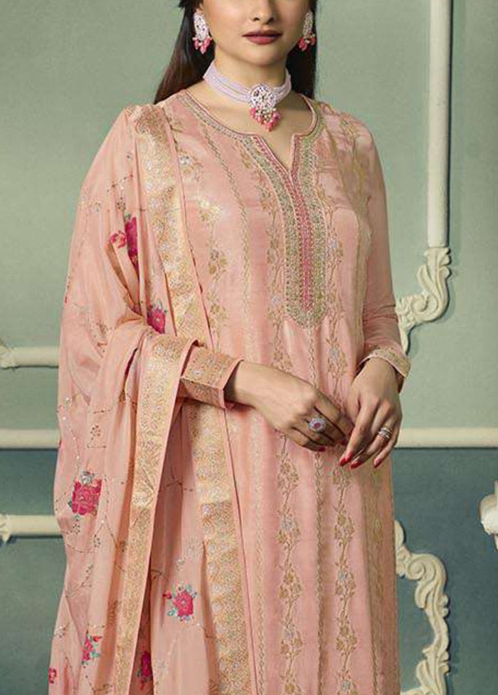 3 Pc Peach Unstitched Viscose Suit Set - Indian Silk House Agencies