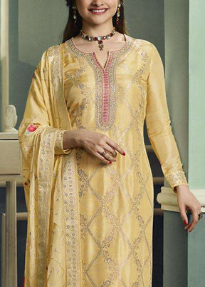 3 Pc Yellow Unstitched Viscose Suit Set - Indian Silk House Agencies