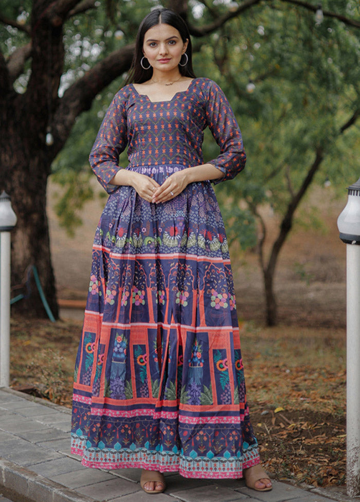 Blue Readymade Chanderi Kurti - Indian Silk House Agencies