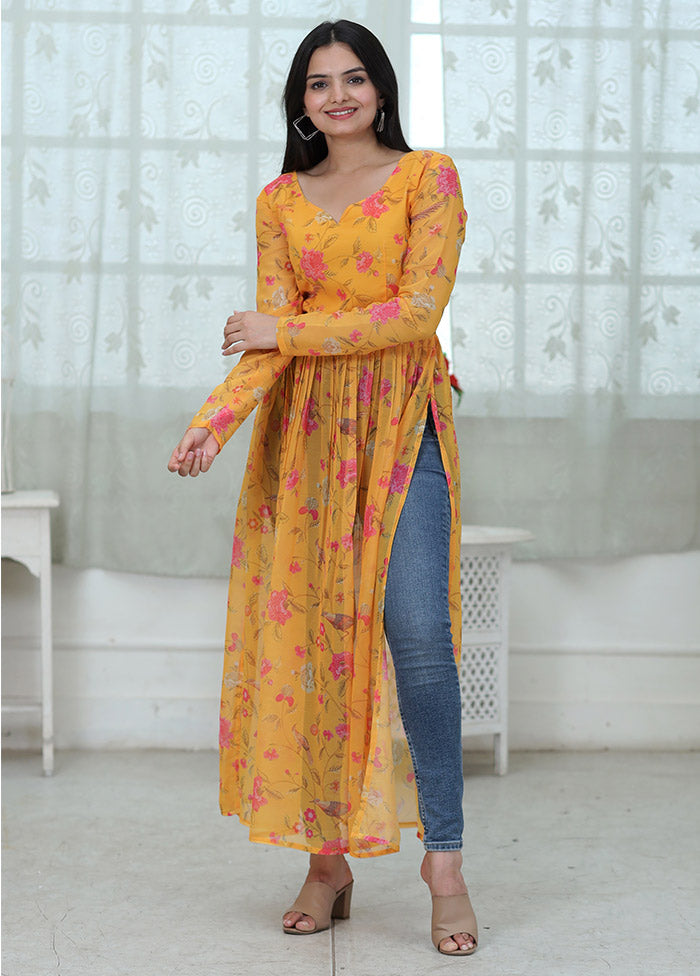 Yellow Readymade Georgette Kurti