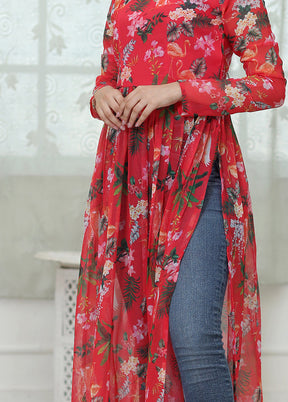 Red Readymade Georgette Kurti