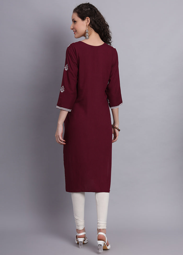 Wine Readymade Rayon Chikankari Kurti - Indian Silk House Agencies