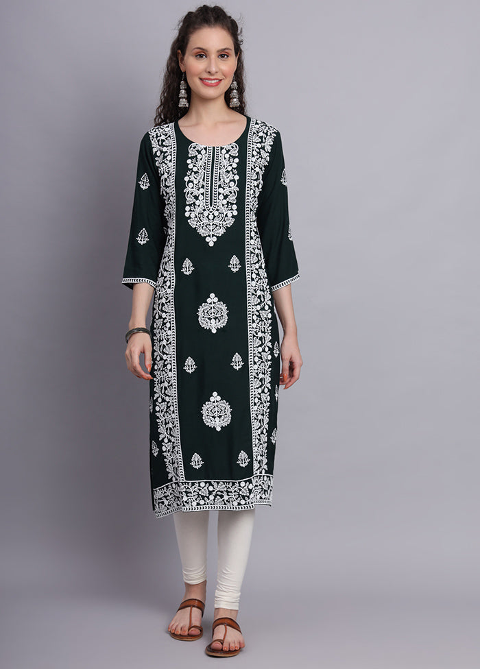 Green Readymade Rayon Chikankari Kurti - Indian Silk House Agencies