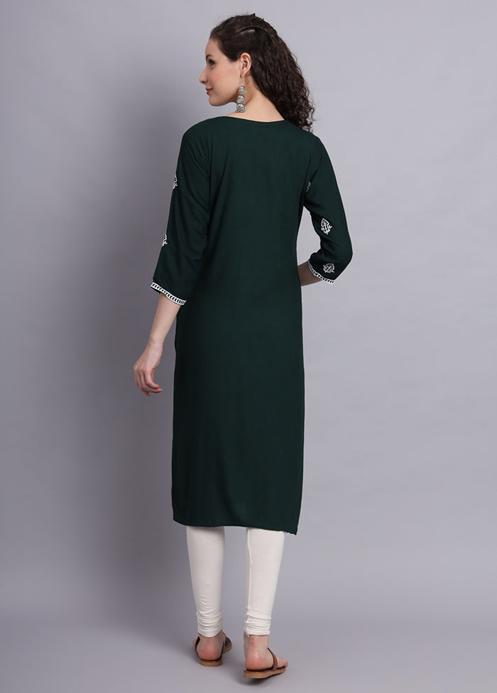 Green Readymade Rayon Chikankari Kurti - Indian Silk House Agencies