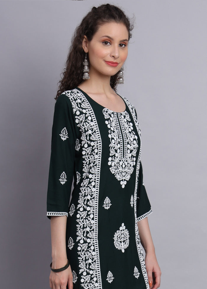 Green Readymade Rayon Chikankari Kurti - Indian Silk House Agencies