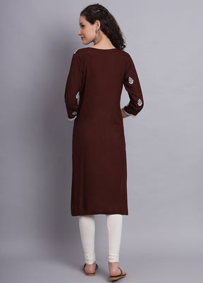 Coffee Readymade Rayon Chikankari Kurti - Indian Silk House Agencies