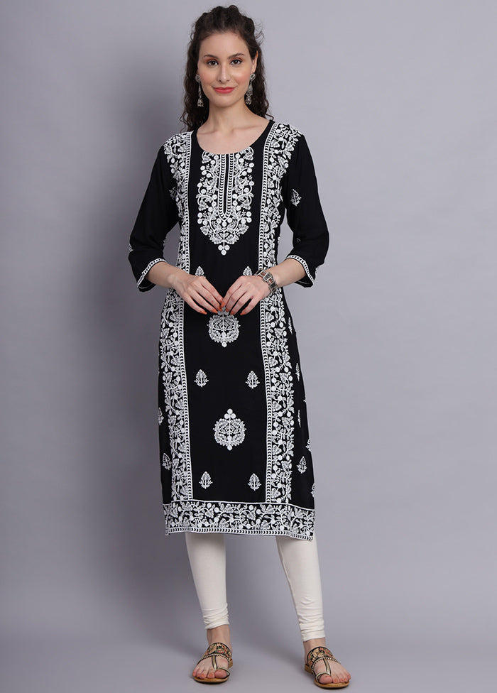 Black Readymade Rayon Chikankari Kurti - Indian Silk House Agencies