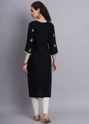 Black Readymade Rayon Chikankari Kurti - Indian Silk House Agencies