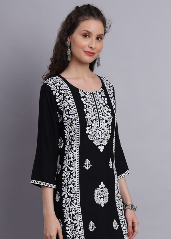 Black Readymade Rayon Chikankari Kurti - Indian Silk House Agencies